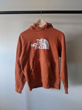 The North Face Men's Burnt Orange Pullover Hoodie with White Logo